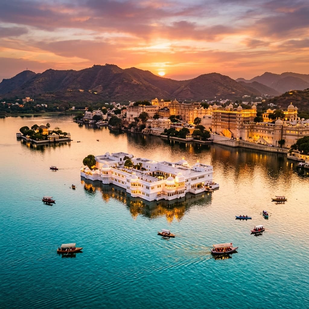 Rajasthan — Udaipur Lake Palace at sunset
